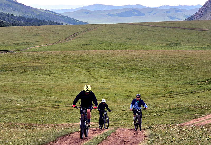 Mountain biking in Mongolian grassland